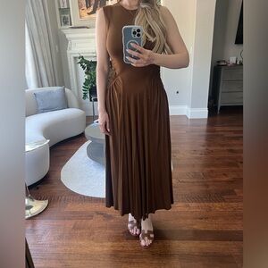 Rebecca Taylor Sleeveless Brown Midi Dress in modal. Size 4. NWOT
